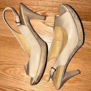 Nine West Nude Karoo Patent Slingback Heels